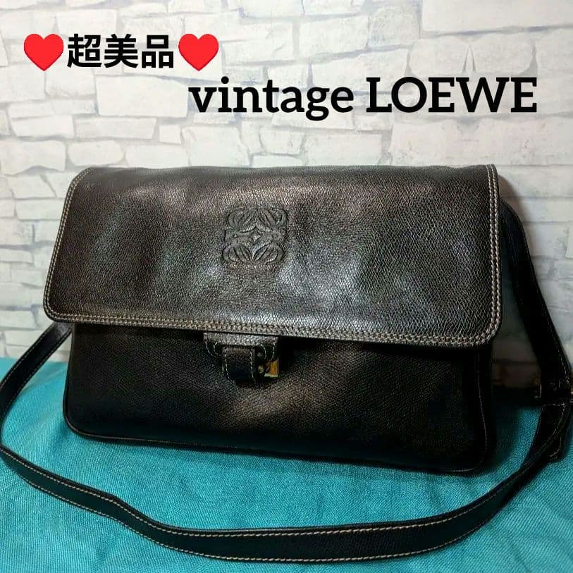 ♥極美品♥ロエベ OLD LOEWE ショルダーバッグ アナグラム レザー 黒 LOEWE（ロエベ） アナグラム ショルダーバッグ レザー レディース 中古