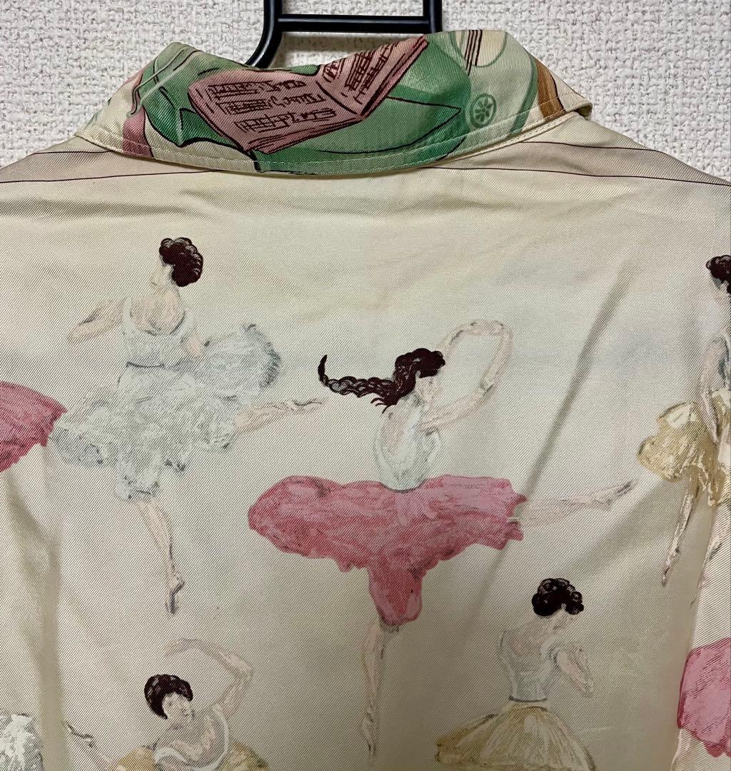 HERMES エルメス バレリーナ総柄 シルクシャツ ヴィンテージ サイズ40