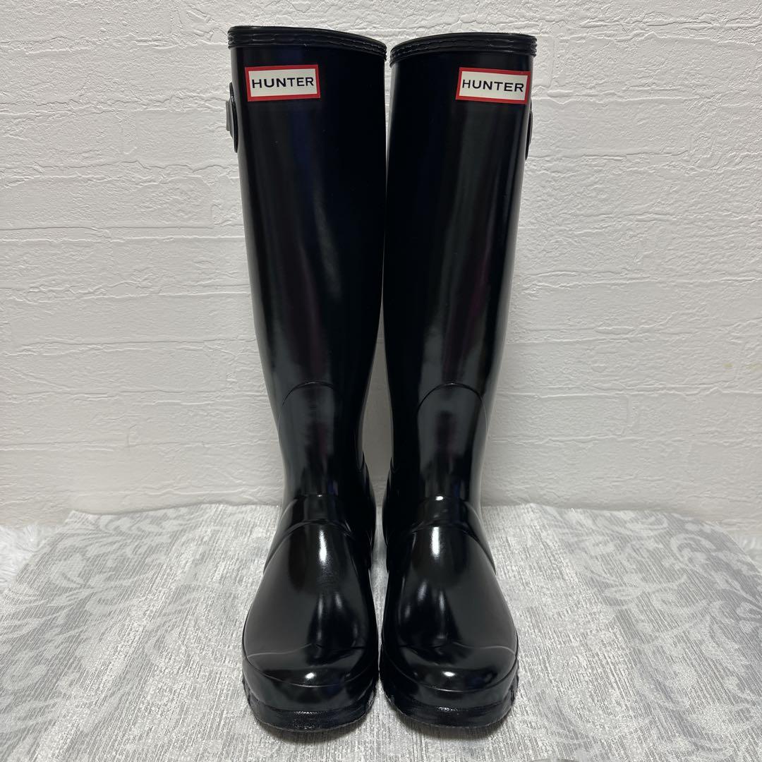 ✳️ HUNTER ハンター ブラック　エナメル　ロングブーツ 24.5cm