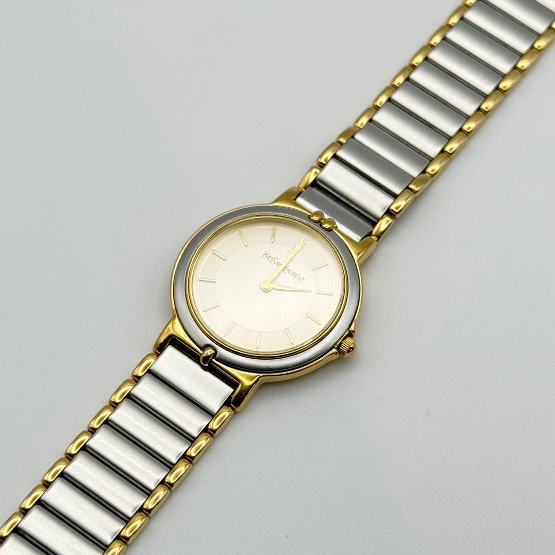 ✨新品電池・稼働美品✨サンローラン 腕時計 クォーツ ラウンド コンビ