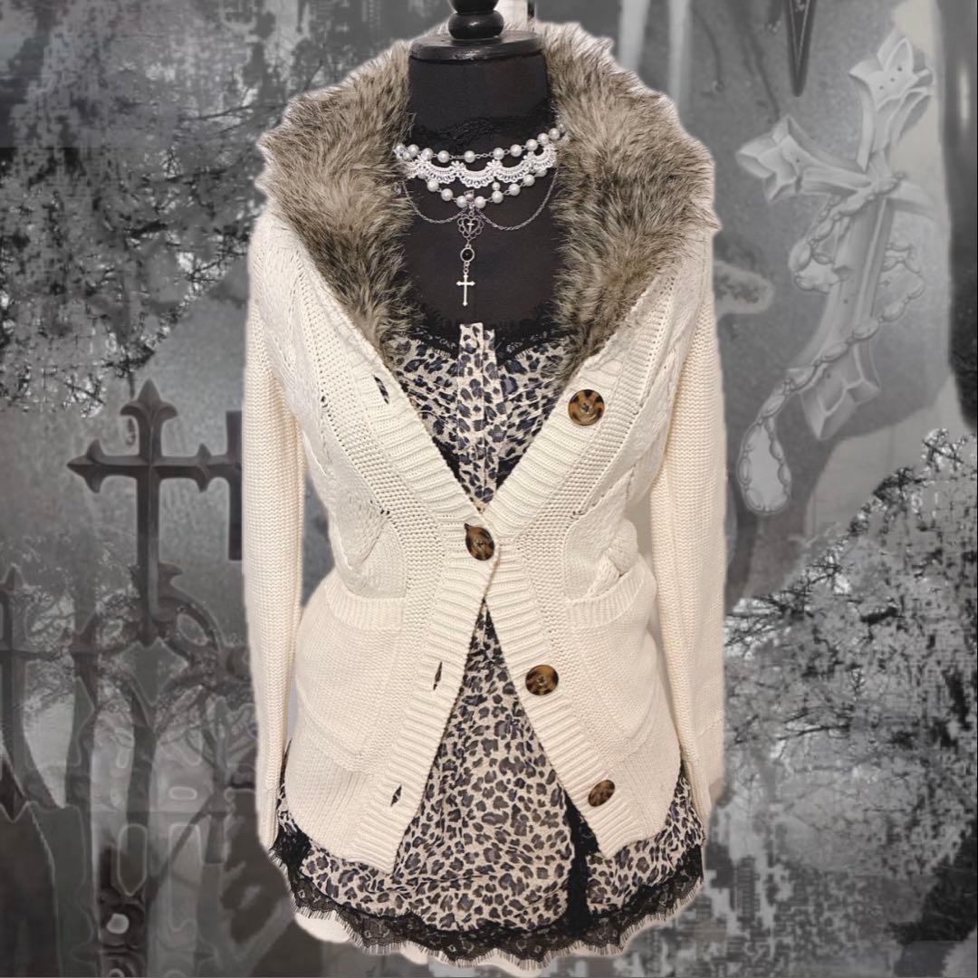 平成ギャル✨️y2k ファー ニット カーディガン グランジ ダークコア