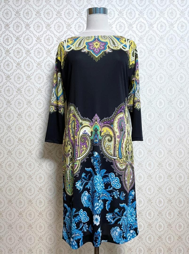 新品 ETRO エトロ ペイズリー &花柄ワンピース イエロー×ブルーブラック