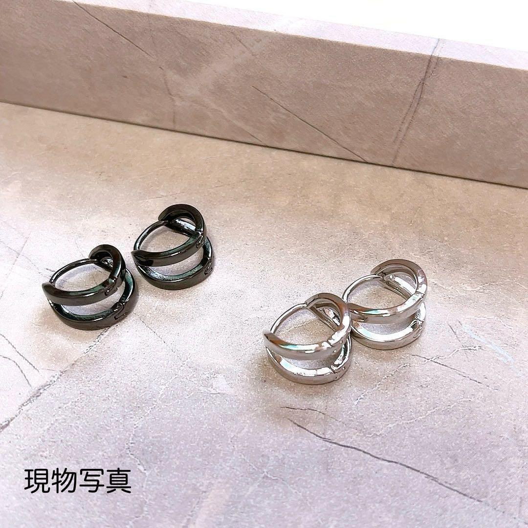 ピアス 2個セット フープピアス シルバー ブラック メンズ レディース