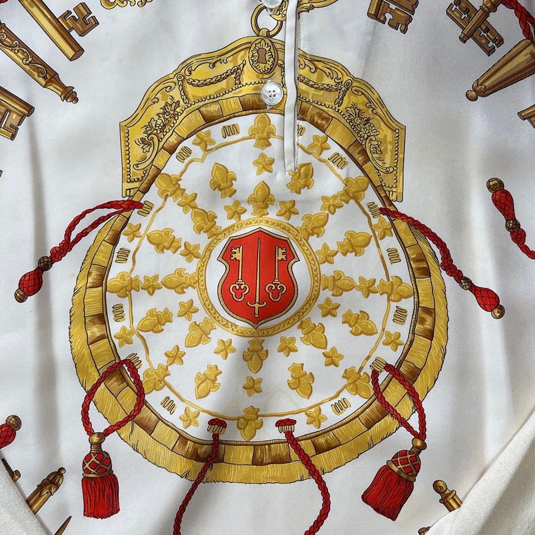 エルメス HERMES シルク ニット 切り替え ブラウス プルオーバー L