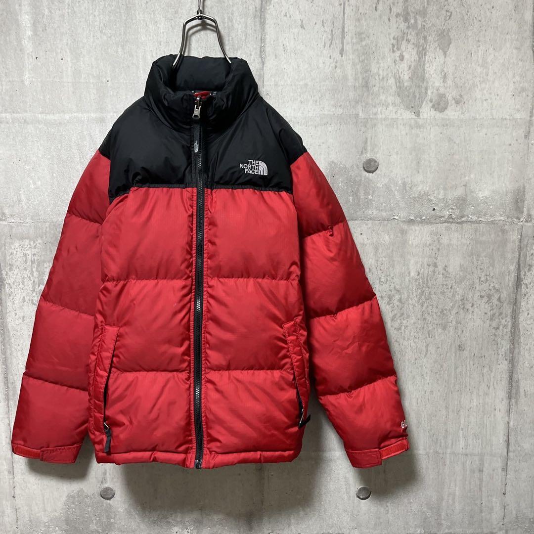 ノースフェイス ダウンジャケット 600fill レッドブラック キッズ160