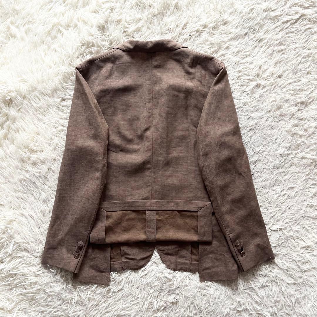 <美品>LARDINI 新ロゴ ブラウン 春夏 リネン テンセル ジャケット48 美品>LARDINI 新ロゴ ブラウン 春夏 リネン テンセル ジャケット48