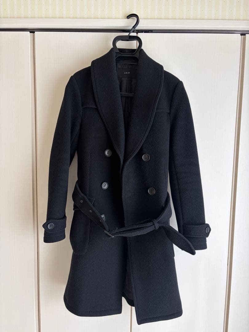 【美品】AKM ウールコート　ピーコート ブラック　S AKM Contemporary（エイケイエムコンテンポラリー） pコート