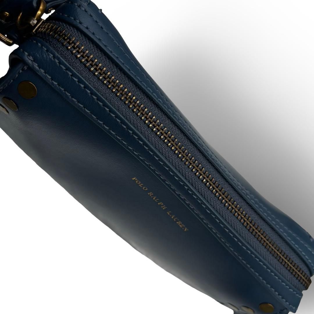 美品】ポロラルフローレン ショルダーバッグ レザー ブルー 斜め掛け