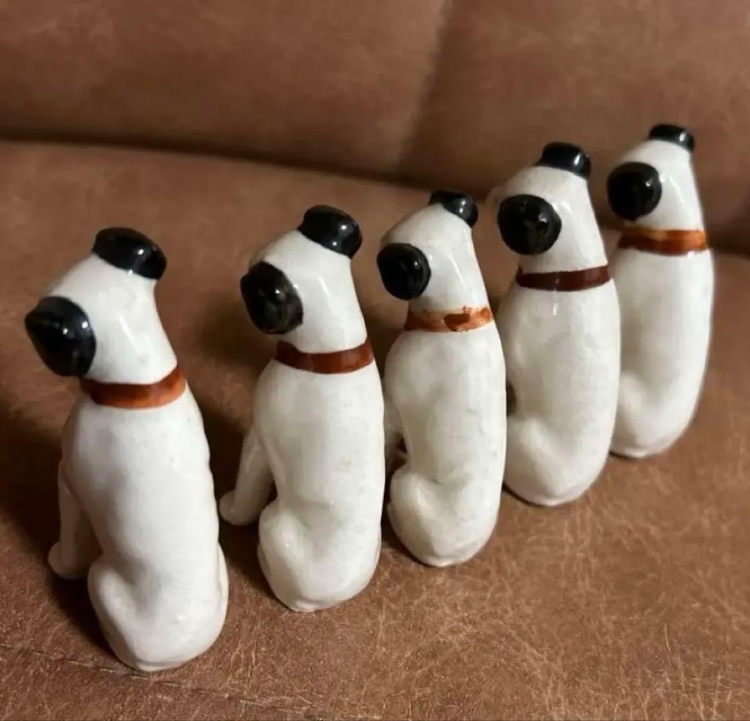 希少レトロ】☆昭和レトロ ビクター ニッパー 犬5匹 ミニ陶器 置物