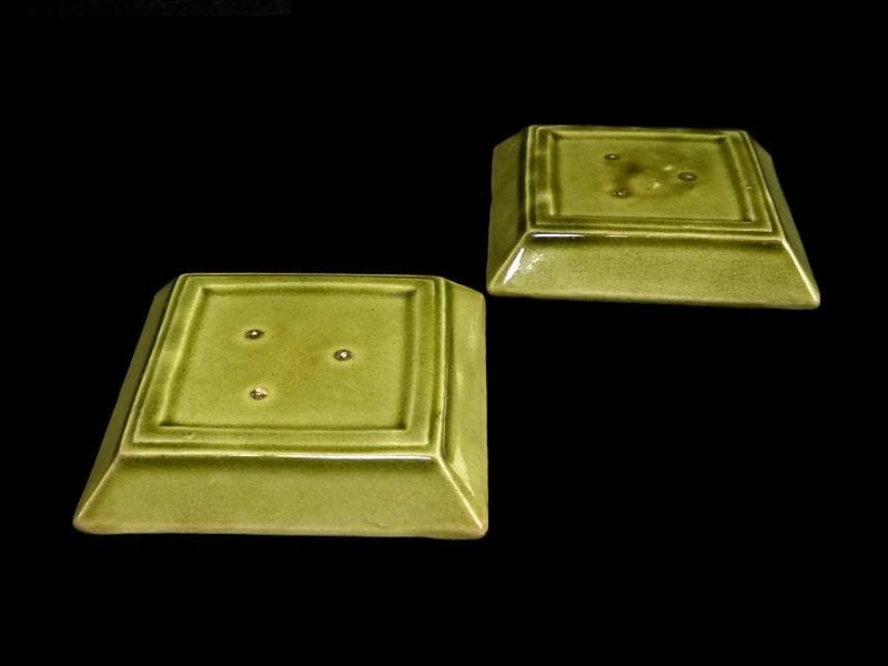 珉平焼 淡路焼 蔦図に網代の図 手塩皿 角皿 2枚