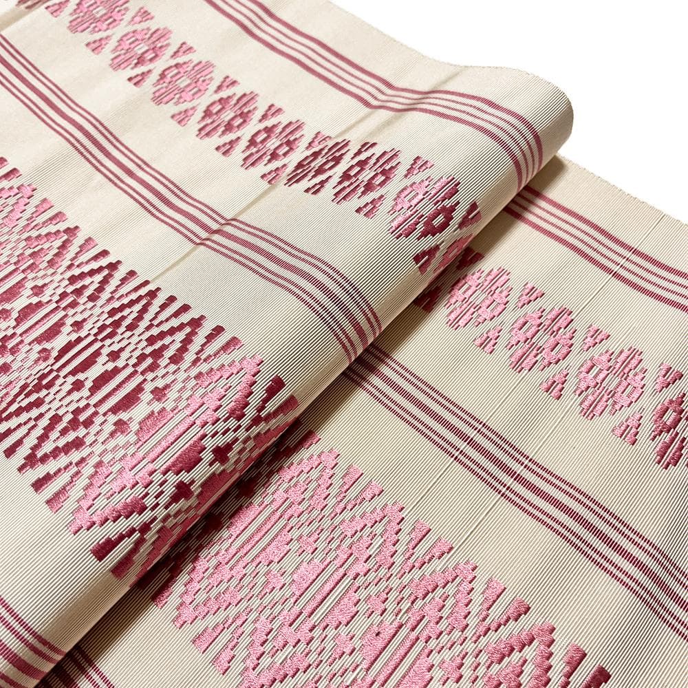 八寸名古屋帯 正絹 中古 博多織 白 ピンク 三献上 No.ymo0143 - メルカリ