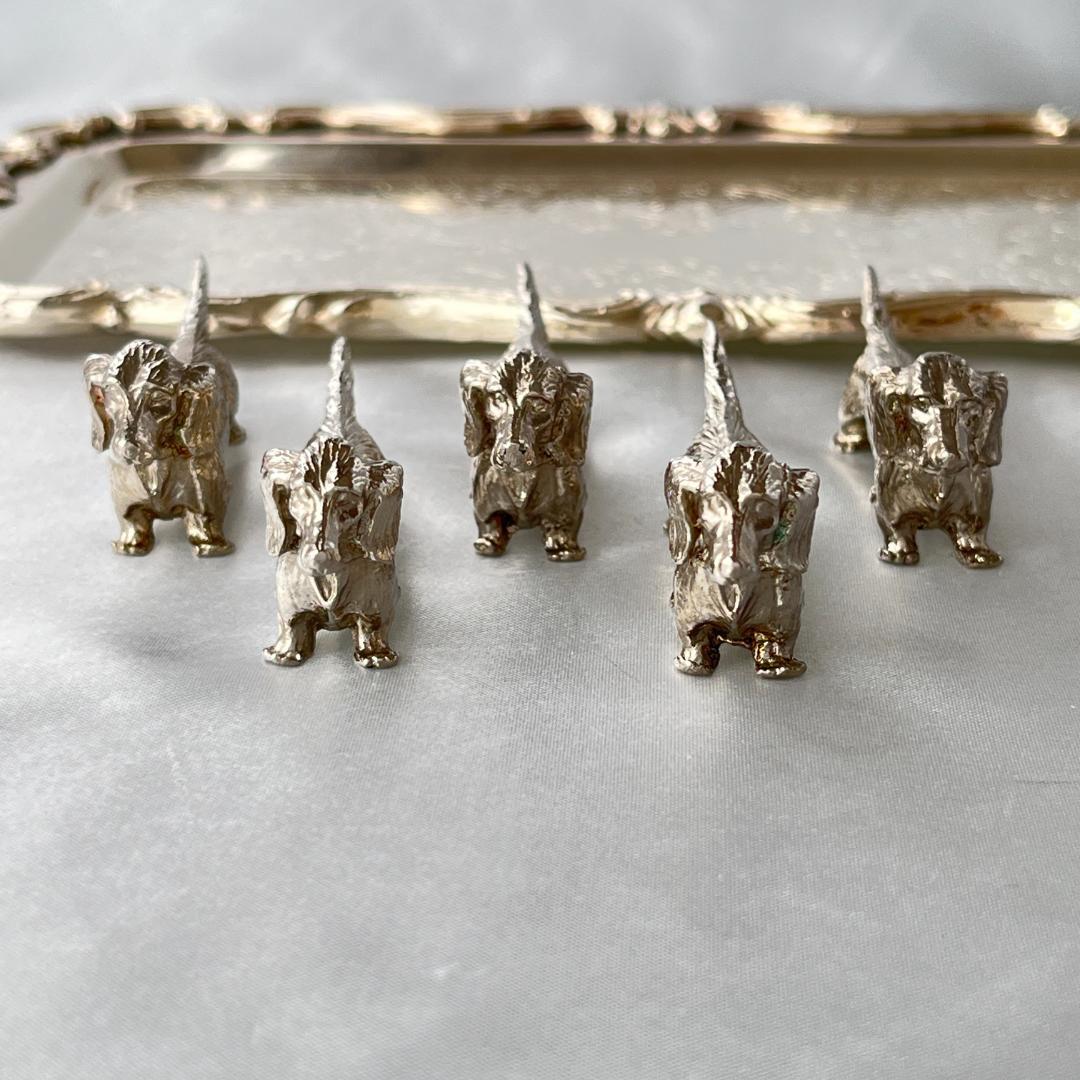 仏蘭西】 ダックスフンドのナイフレスト 5個組【シルバープレート