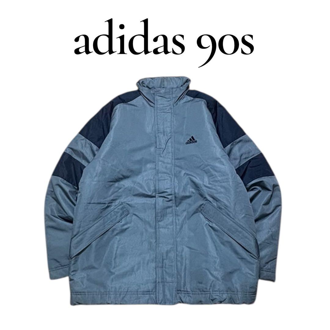 希少】90s adidas ナイロン パフジャケット万国旗タグ グレー L相当