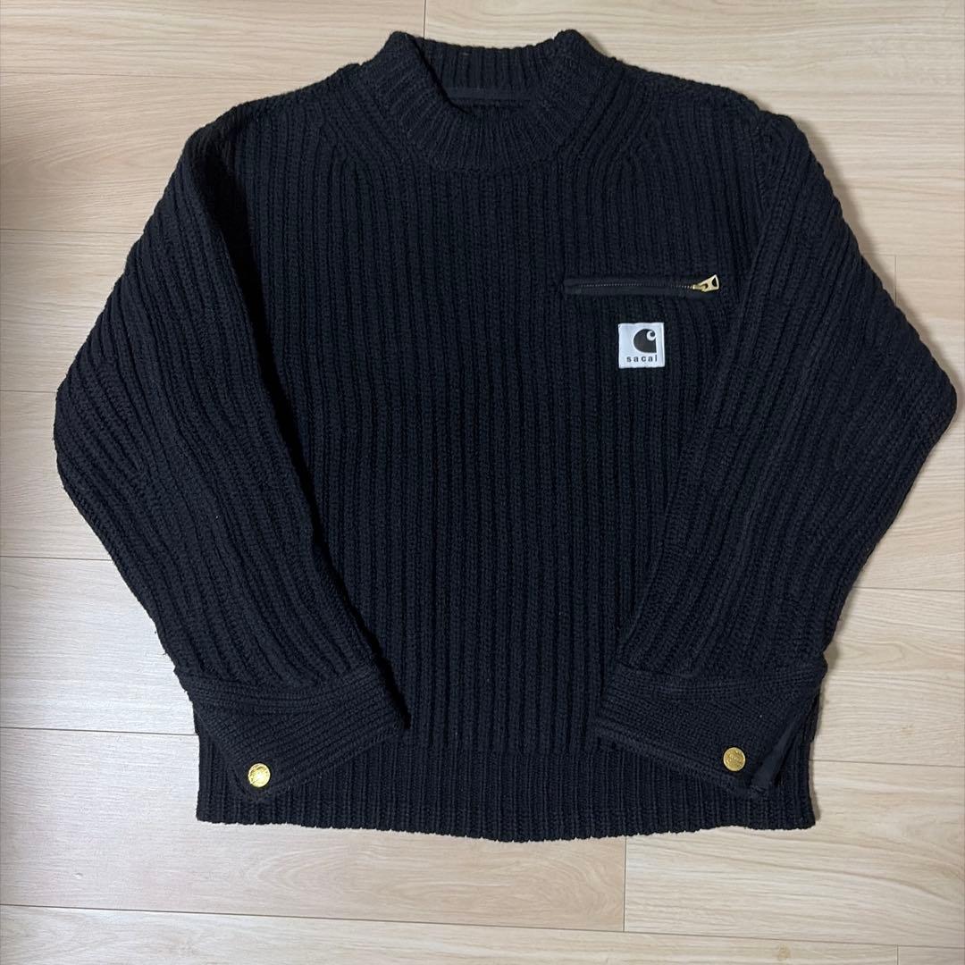 sacai Carhartt WIP ニット プルオーバー デトロイト 黒 2 Sacai - Sacai X Carhartt WIP デトロイト ニット プルオーバー | HBX