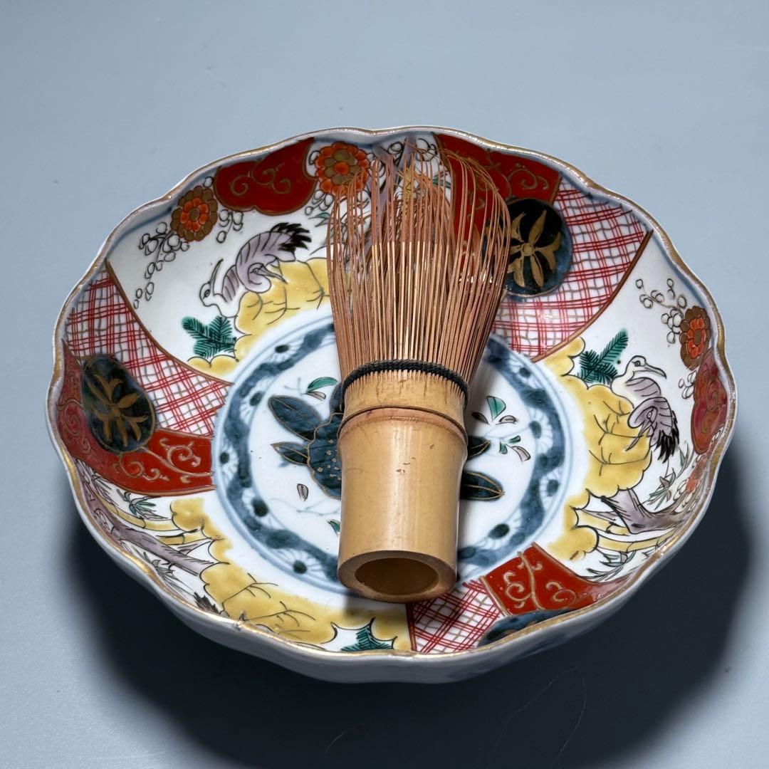 江戸中期〜後期 古伊万里 色絵柘榴文菊花形 なます皿 5枚 裏七宝結文