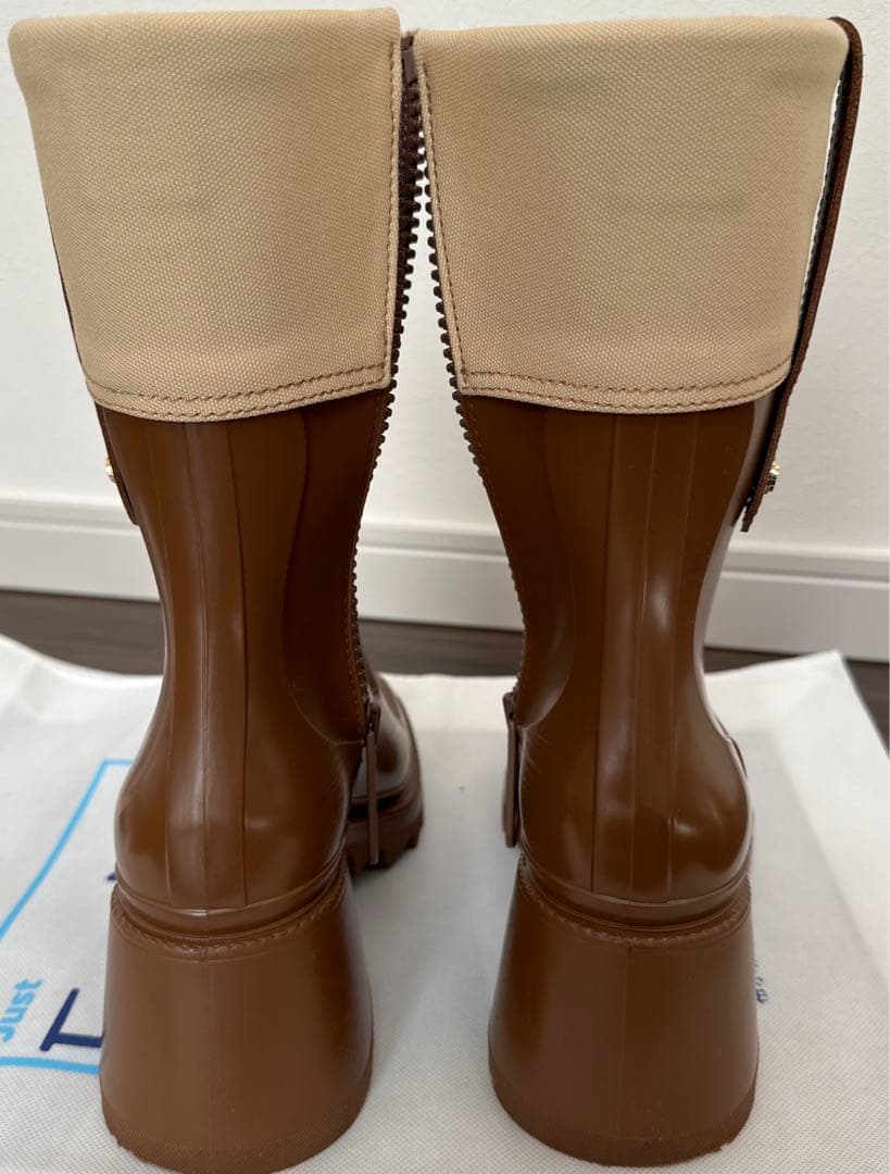 数回着用のみ♪ Chloe PVC キャンバスレインブーツ ブラウン 晴雨兼用