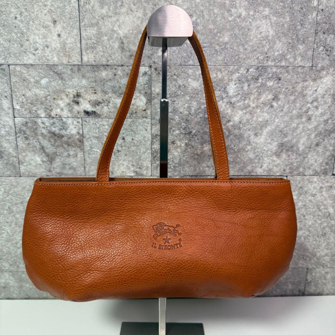 良品】イルビゾンテ レザー ハンドバッグ ロゴ刻印 キャメル