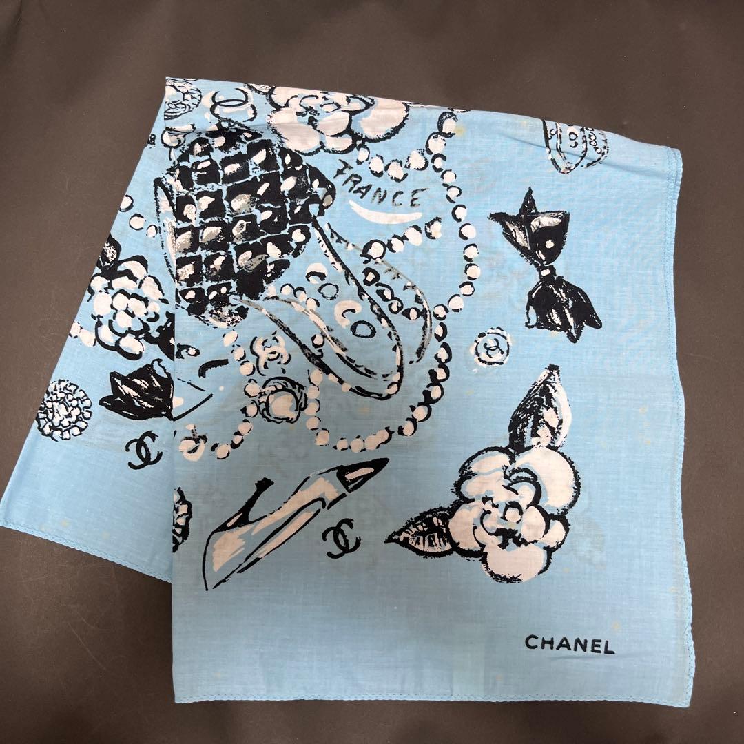 CHANEL 水色 ハンカチ　⚠️保管ジミあり‼️ 品揃え豊富・ハンカチ専門通販｜ハンカチーフギャラリー