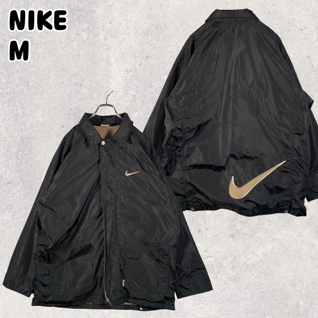 90s NIKE ナイキ ナイロンジャケット スウォッシュロゴ M ブラック
