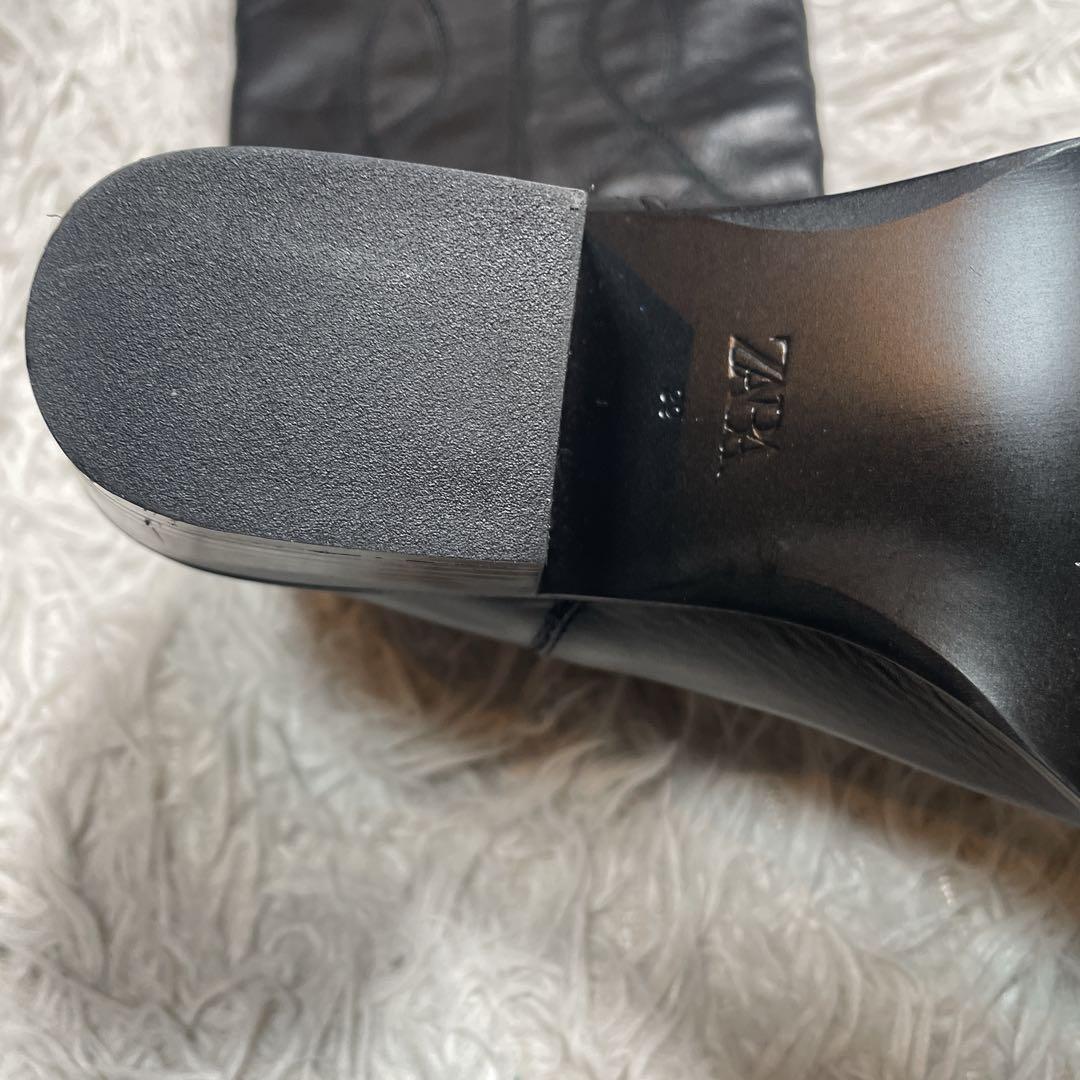 新品　未使用　ZARA ウエスタンブーツ　ロング　レザー　ブラック　25.5cm