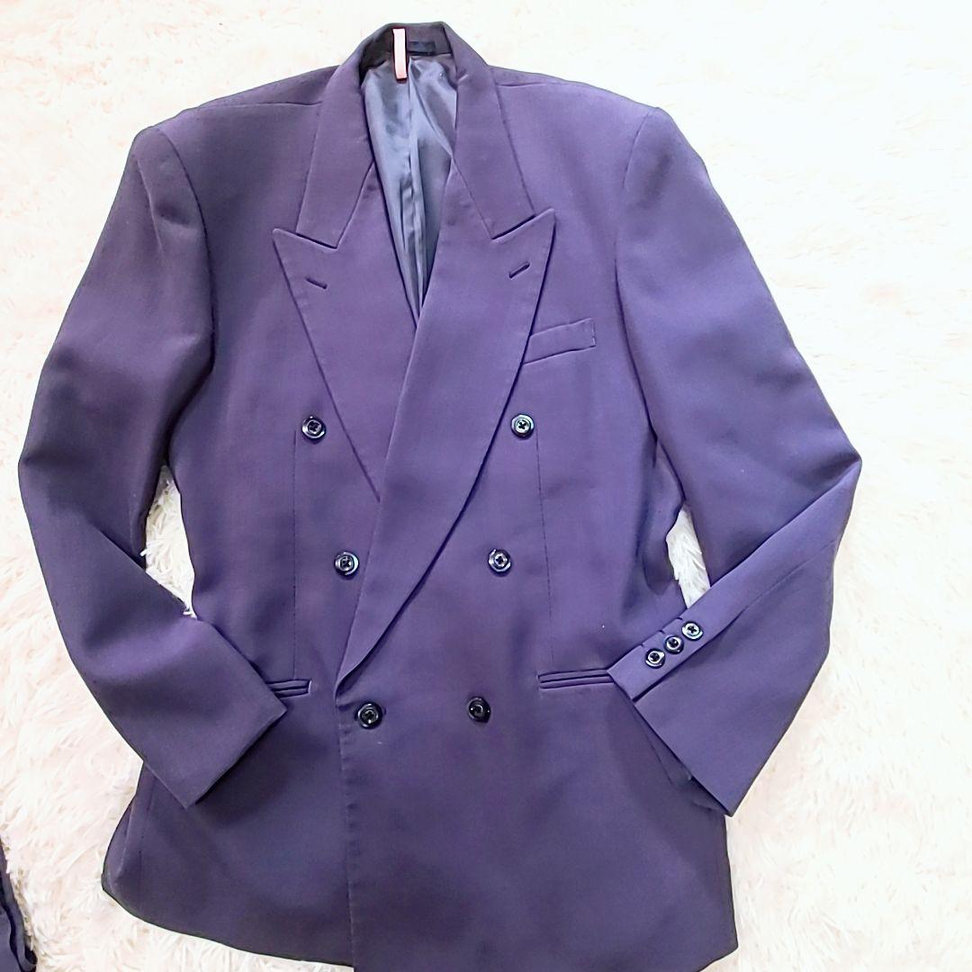 美品 80年代ヴィンテージ ダブルスーツ パープル 3タッグ 肩パットXL