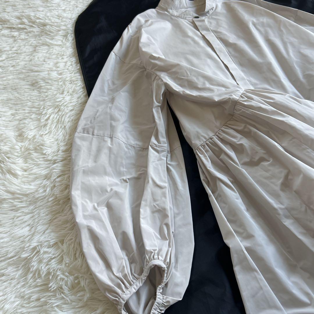 美品✨ルフィル ライトタフタギャザーブラウス バンドカラー シャツ