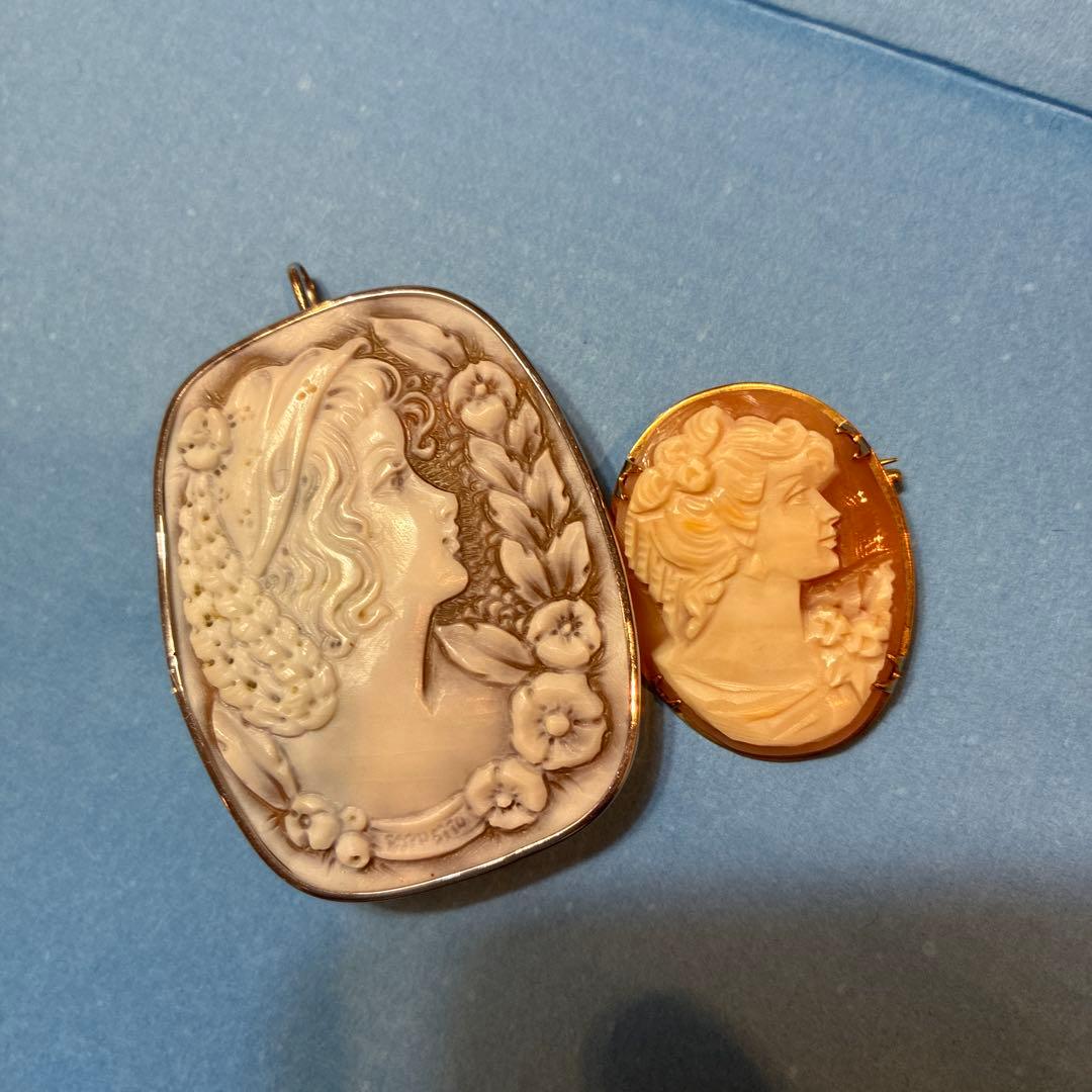 カメオ ブローチ 女性の横顔 花 カメオ ブローチ 女性の横顔 - メルカリ