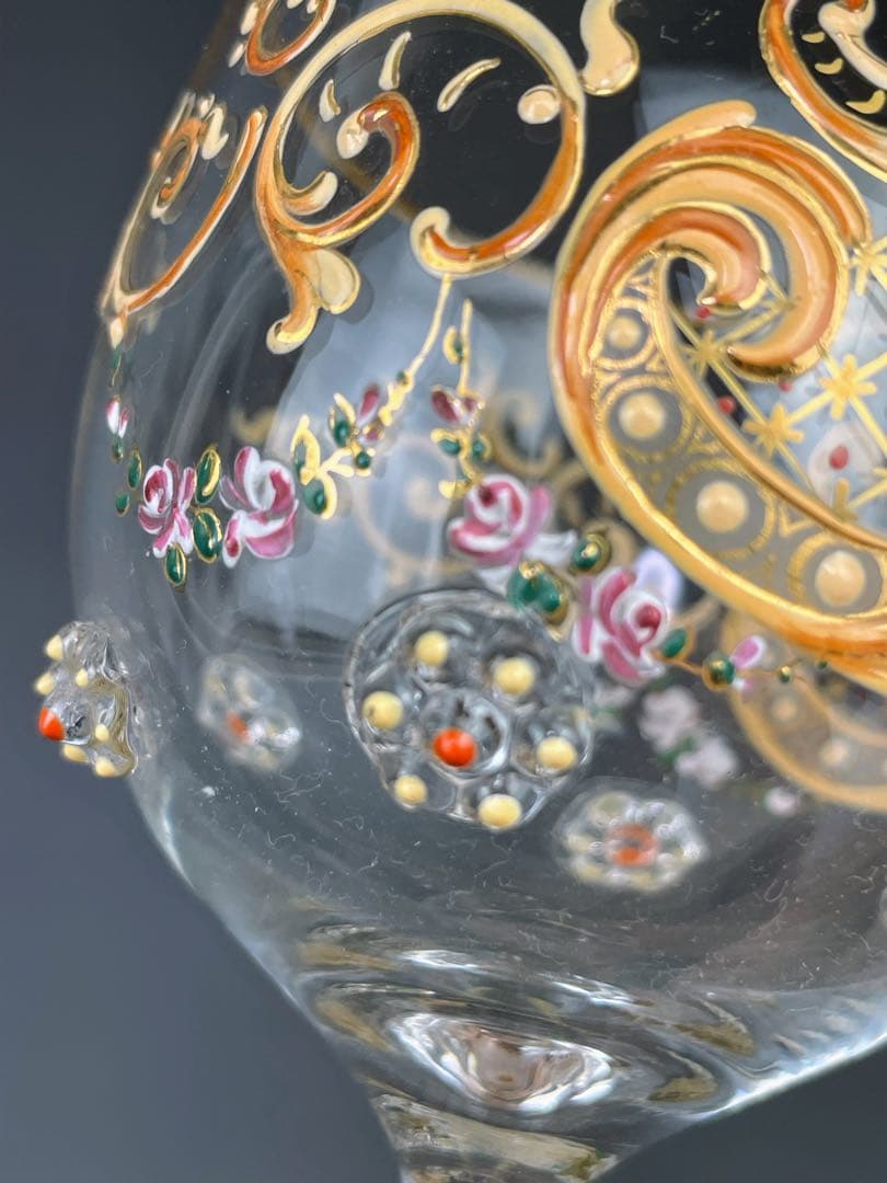 希少】モーゼル エナメル盛 金彩 ワイングラス 金盛り エナメル彩 フランス