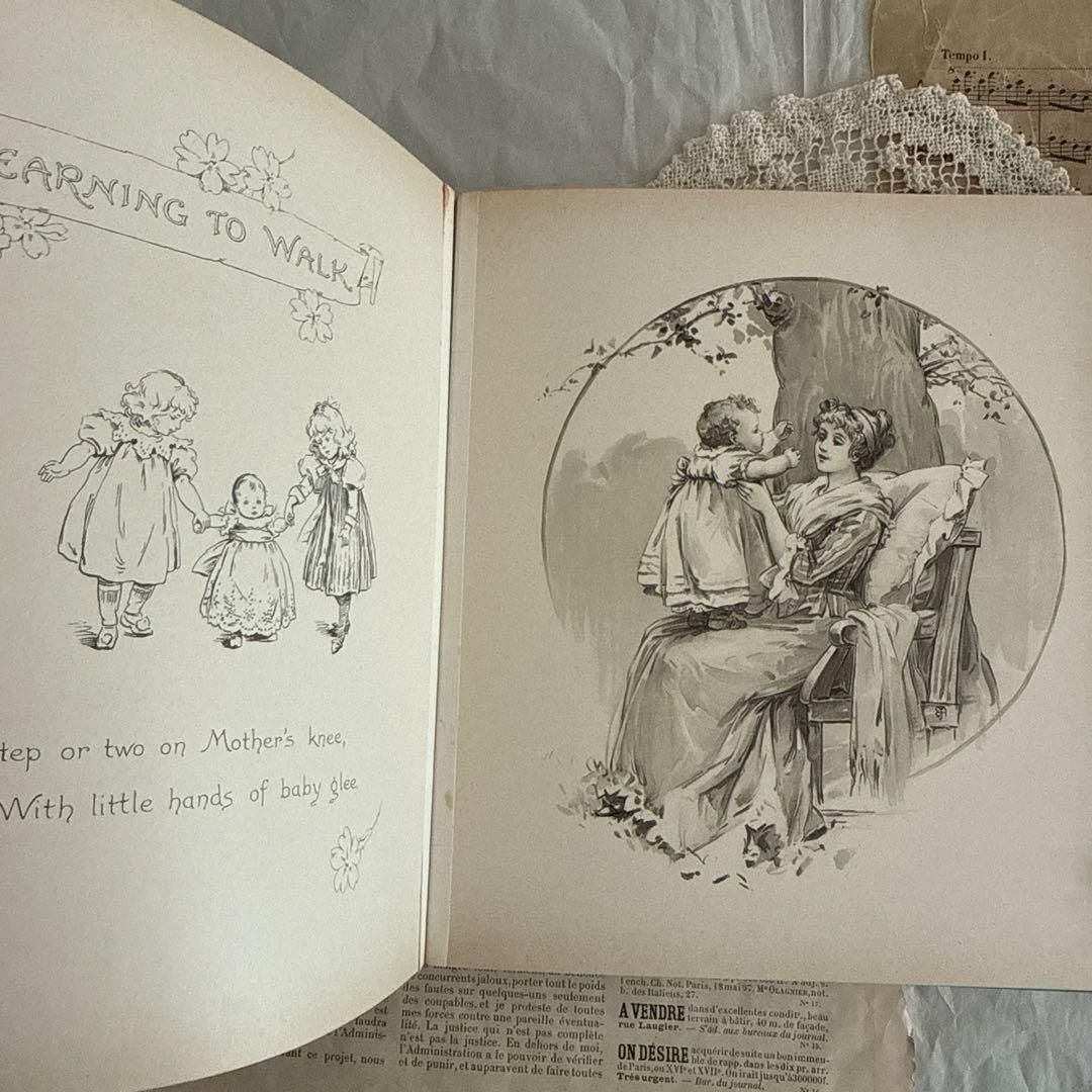 稀少1904年美しいアンティーク雑記帳ベビーアルバム洋書ジャンク