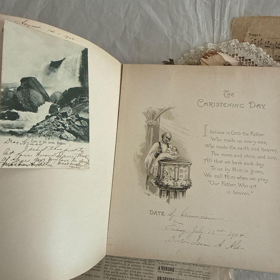 稀少1904年美しいアンティーク雑記帳ベビーアルバム洋書ジャンク