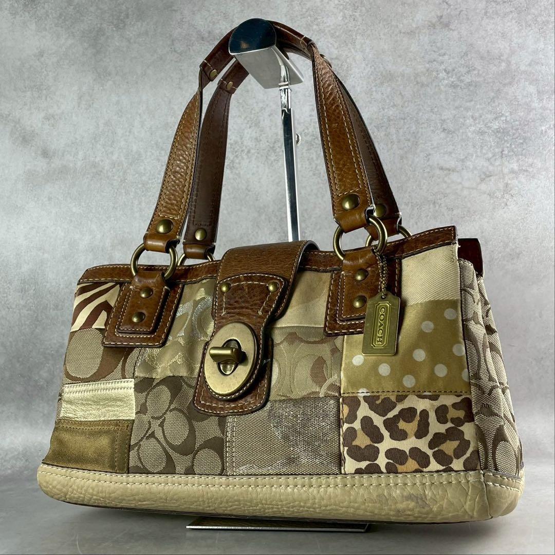 ✨稀少✨美品✨コーチ　パッチワーク　キャリーオール　肩かけ　ターンロック　茶系 極美品】COACH オールドコーチ 9965 ターンロック ショルダーバッグ