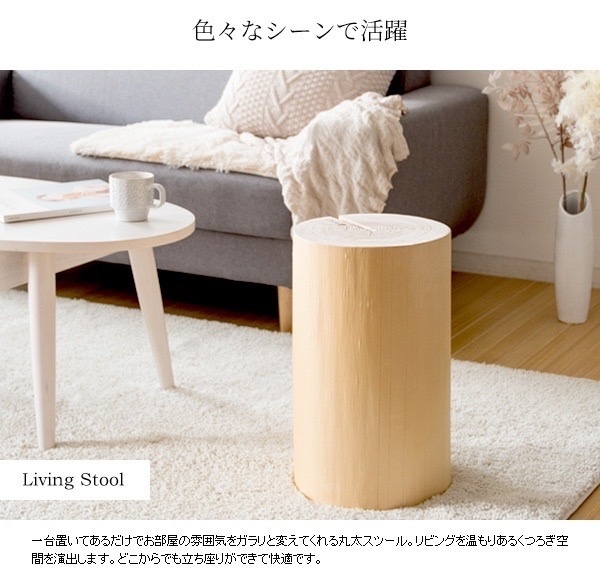 LOG STOOL 杉の丸太スツール／ディスプレイ／サイドテーブル 磨き 天然