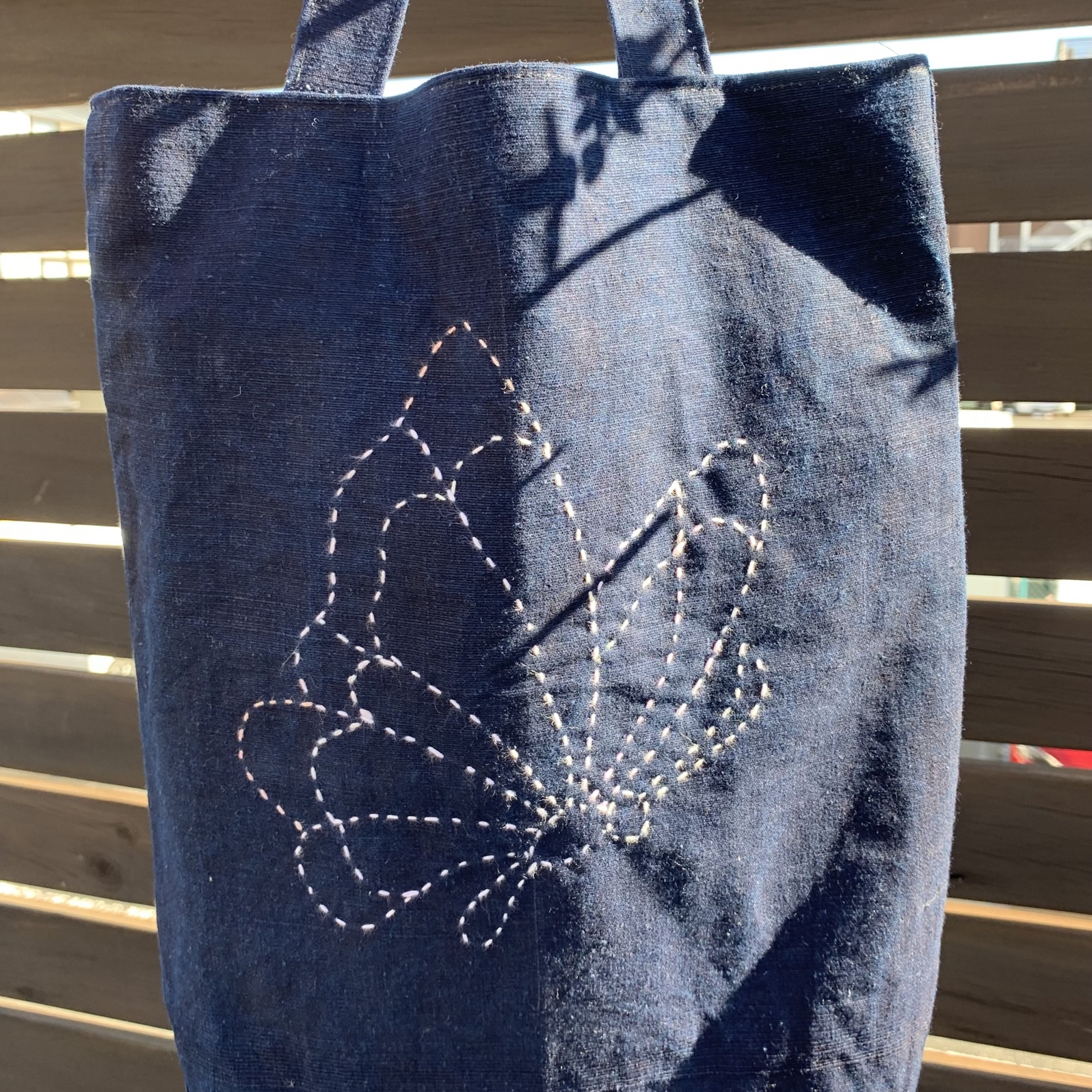 藍染印半纏古布リメイク 蝶の刺し子 和のトートバッグ 古布