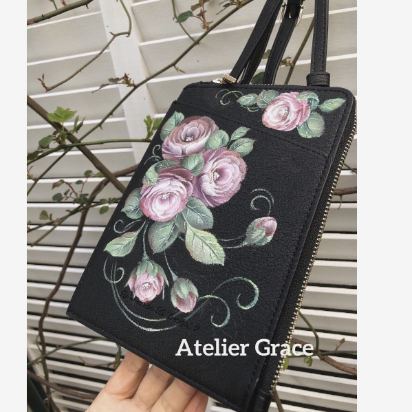 文字入れ無料 薔薇のロココ調フレーム 手描き トールペイント