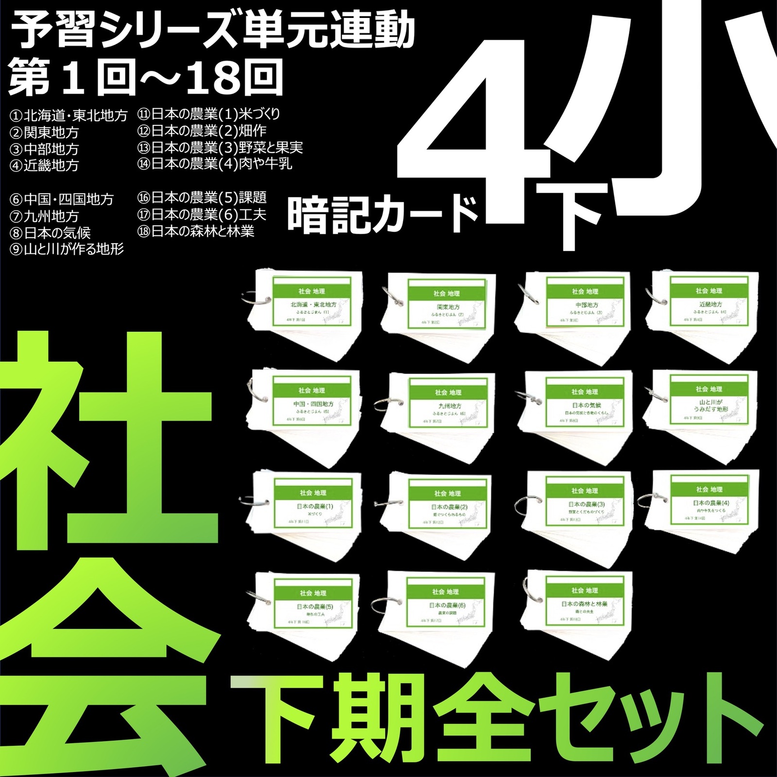 中学受験 暗記カード【4年上 セット 社会 1-9回】組分けテスト対策