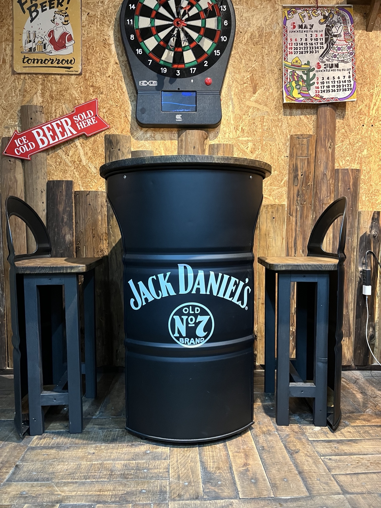 ドラム缶リメイクオープン2段ラック(LEDライト付き)［受注製作