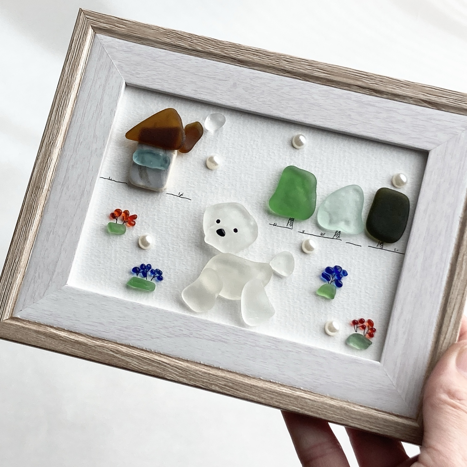 ビションフリーゼのお散歩 うちの子シーグラスアート - 海さんぽ