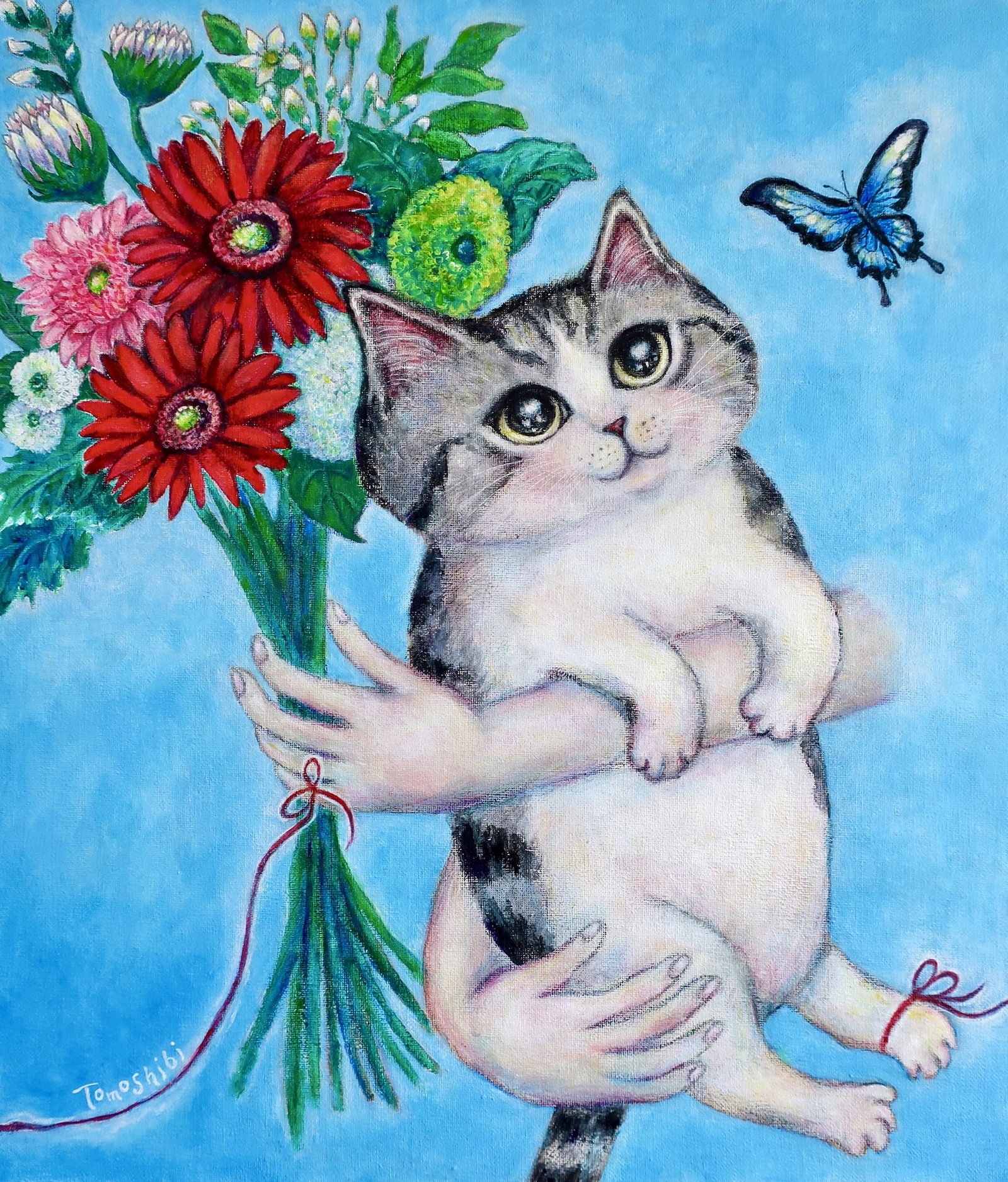 原画 「再会の夜（シャガールへのオマージュ）」 F10号 ＃絵画 ＃ねこ