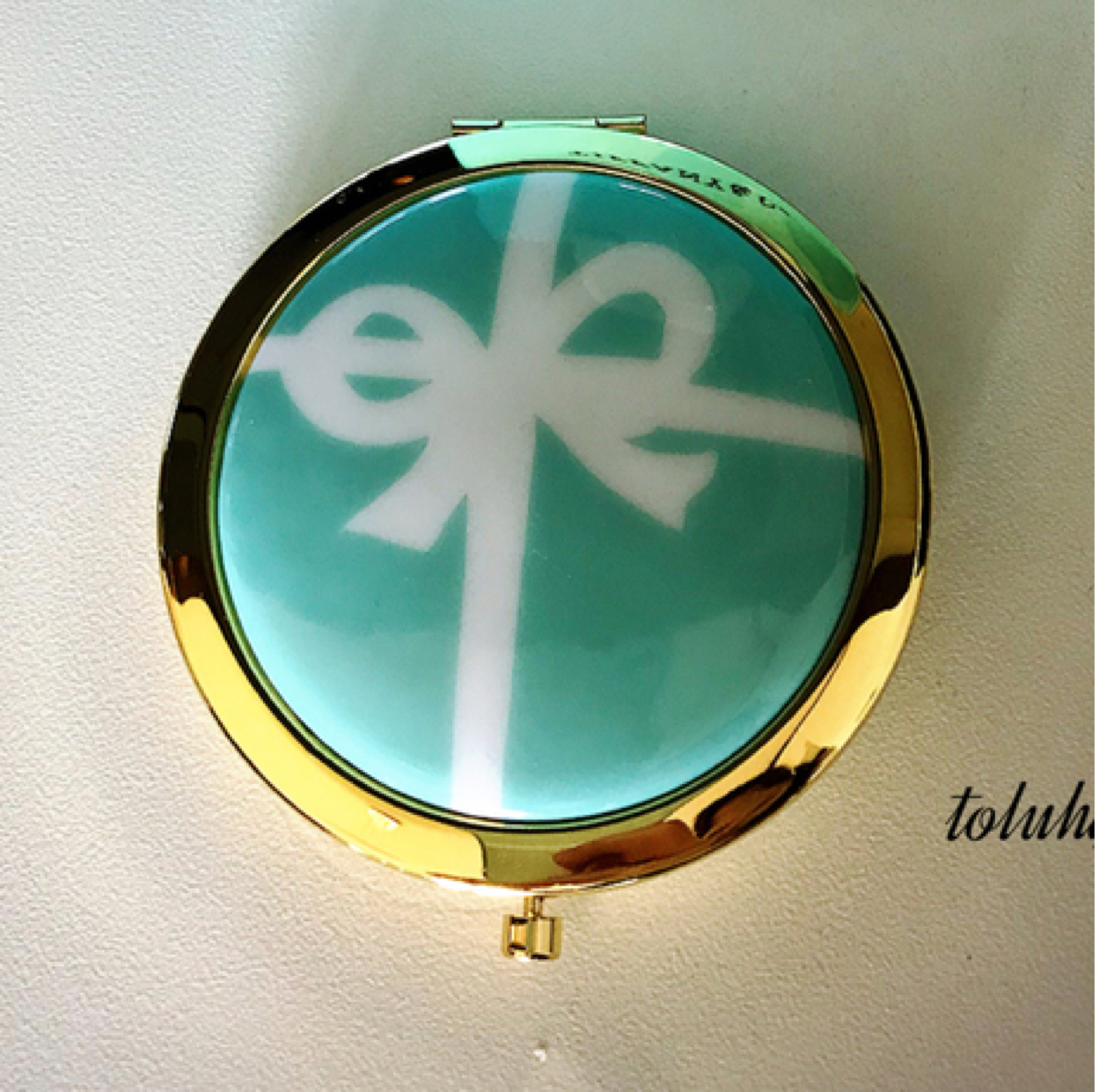 ティファニーブルー ホワイトリボン ダブルミラー コンパクトミラー