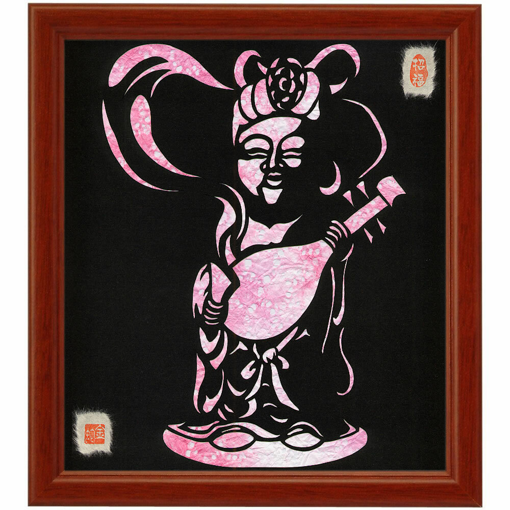 開運切り絵『七福神・弁財天』色紙サイズ・和紙(桜) - KIN-HEBI'S