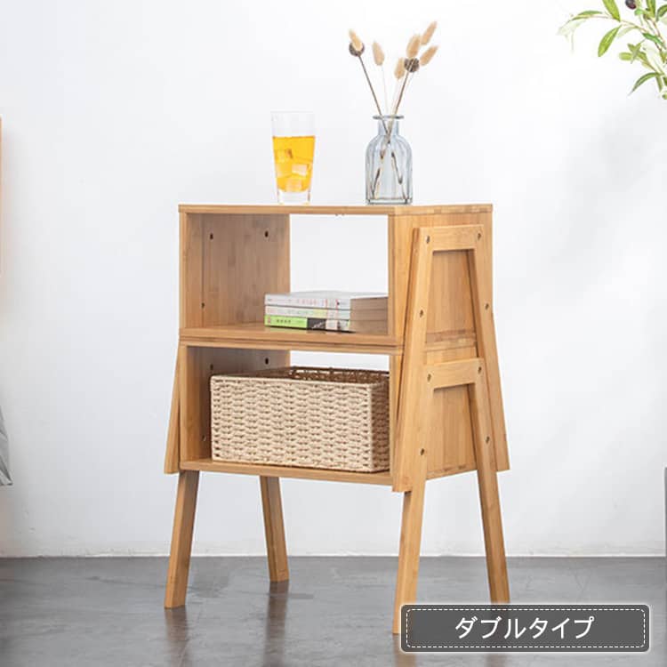 竹製 ナイトテーブル サイドテーブル オープン式