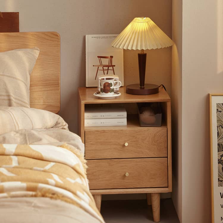 ナイトテーブル サイドテーブル 引き出し2杯 オーク 木製 無垢材