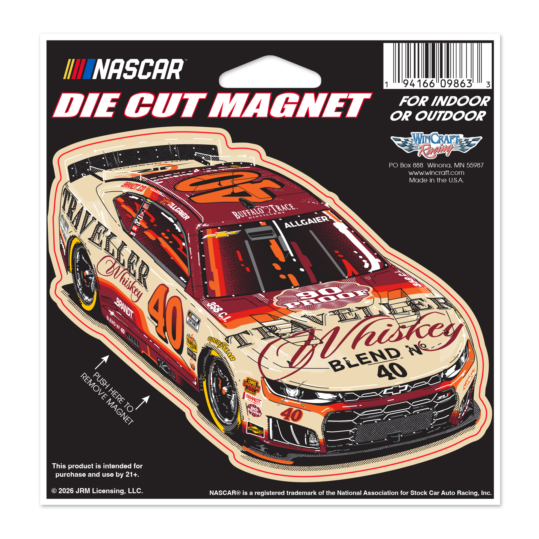 Justin Allgaier #40 2026 Traveller Whiskey Die-Cut Magnet | Shop