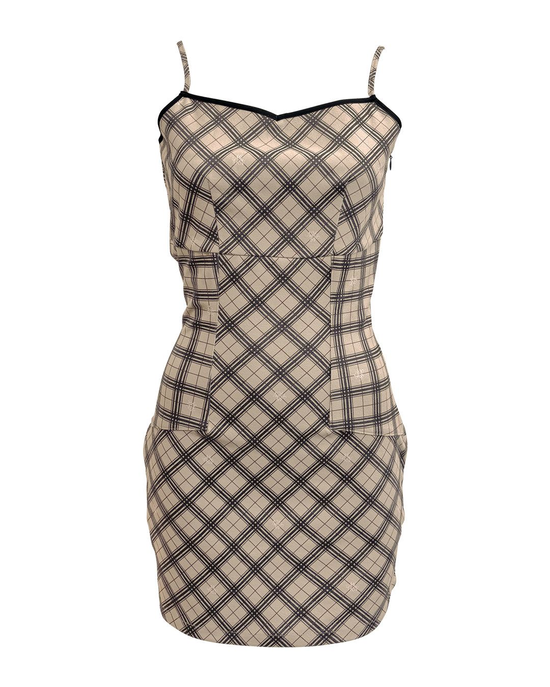 オリジナルチェック柄アンサンブルミニワンピース ベージュ