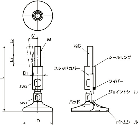 FKMS-80-M16-175-W-HD｜レベリングアジャスタ（おねじ） - ハイ