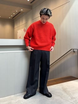 H＞バンプコットン ワイドクロップド クルーネックニット