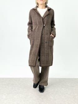 ネイチャーズ 無染色ヤク グレンチェック柄 ジャガードニットコート