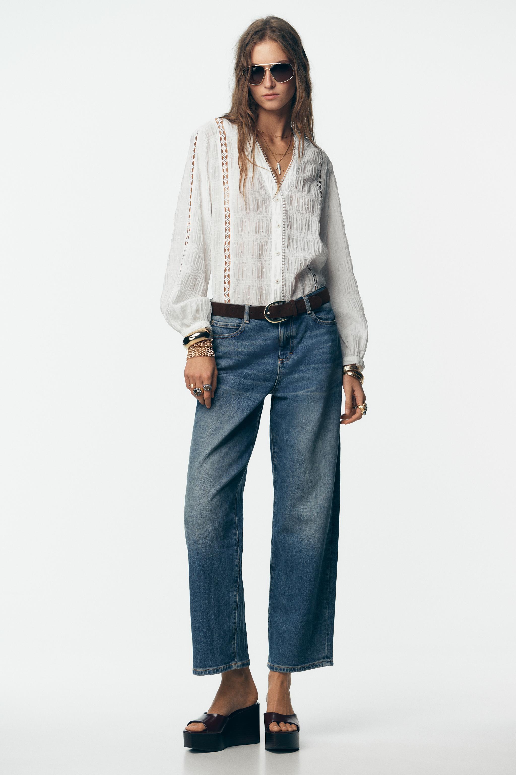 DOTTED MESH LACE TRIM BLOUSE - White | ZARA Canada