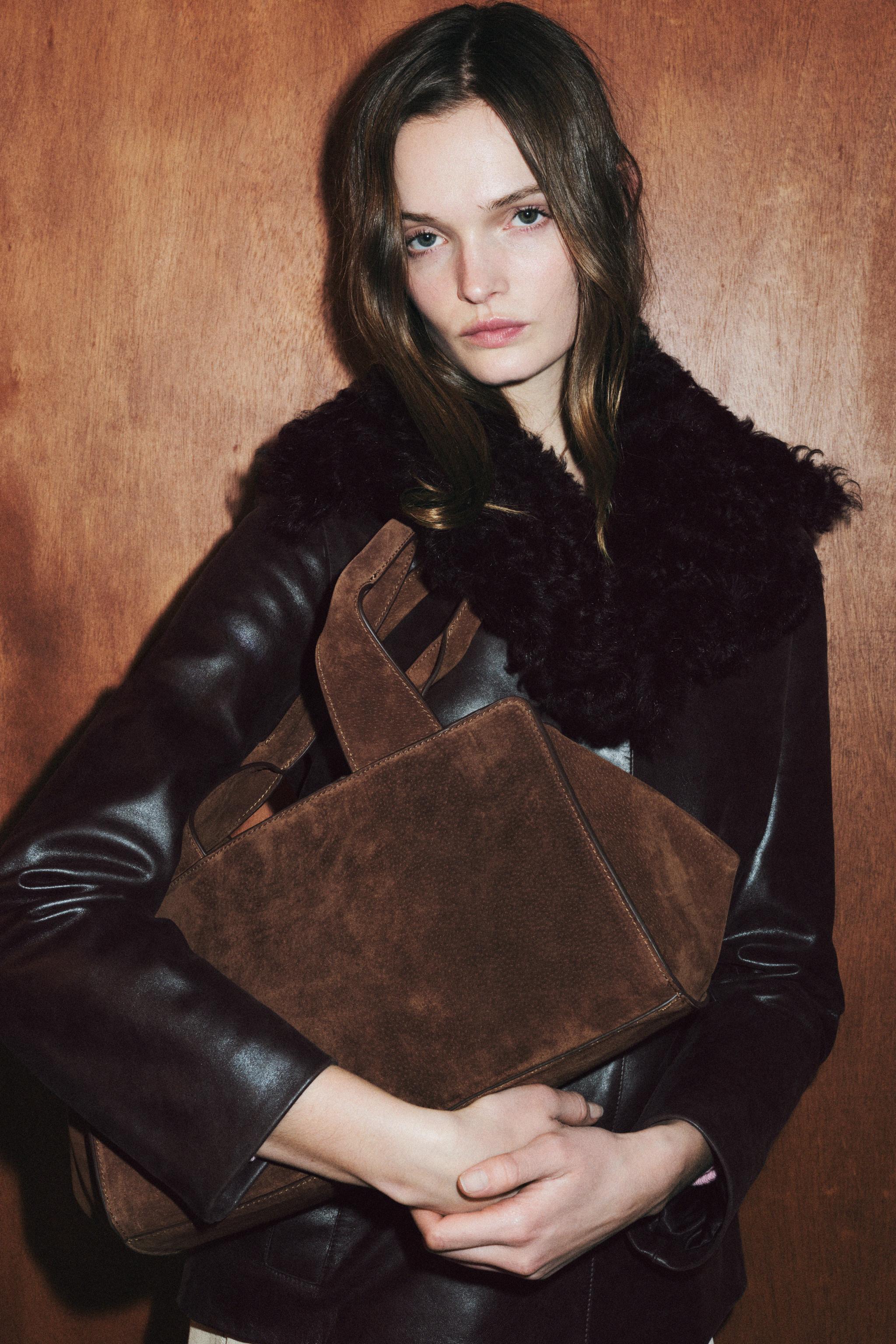 DOUBLE HANDLE SPLIT LEATHER BAG - Cognac Brown | ZARA United States