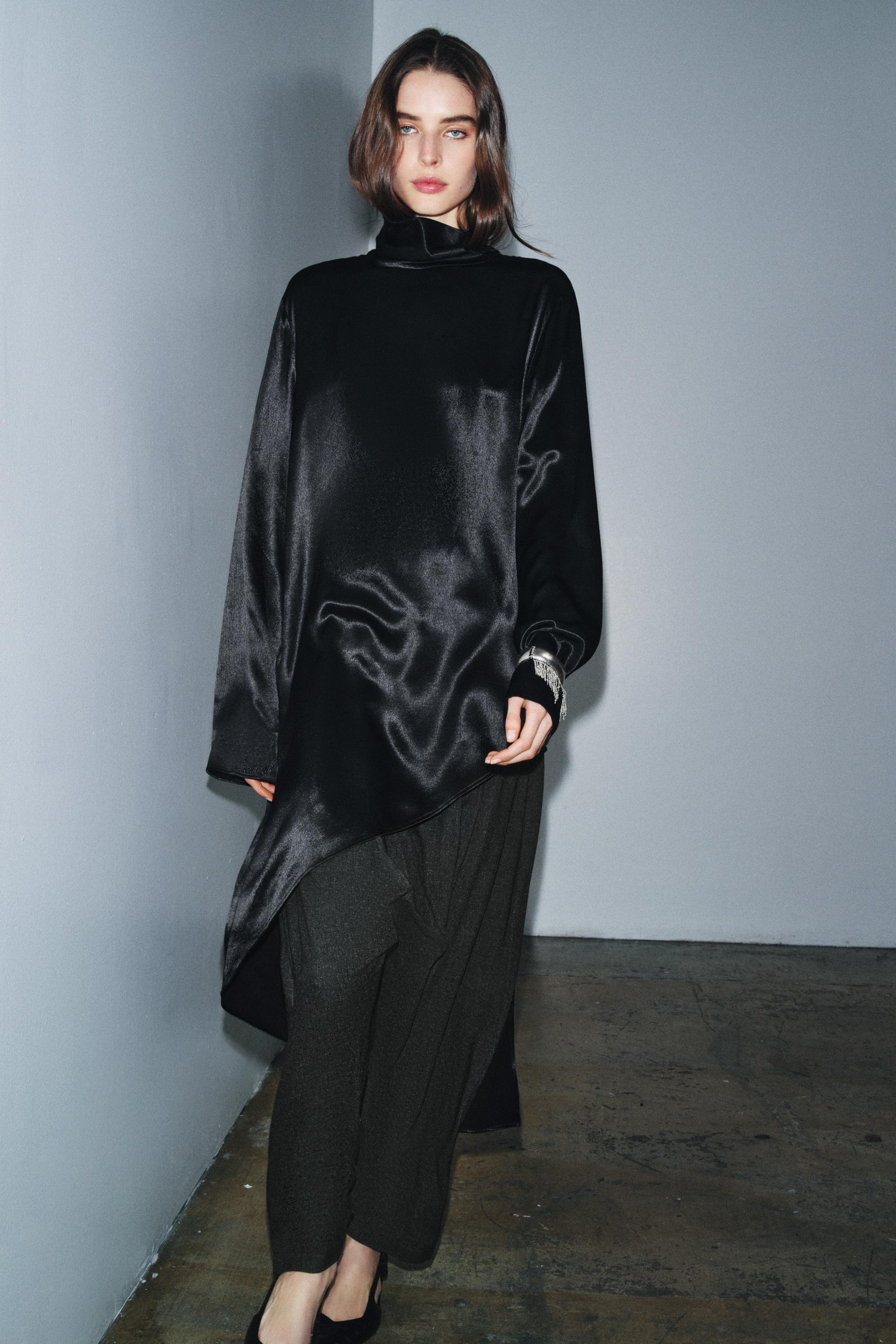 ASYMMETRIC LONG BLOUSE ZW COLLECTION - Black | ZARA United States